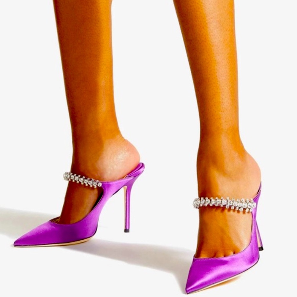NEW AUTHENTIC JIMMY CHOO BING purple satin rhinestone shoes sz 36 $1095 🚫offers
